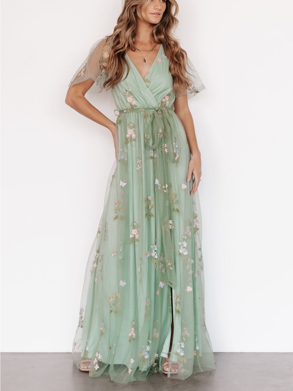 Baltic Born Sage Green Floral Embroidered Tulle Gown XL - Picture 13 of 13